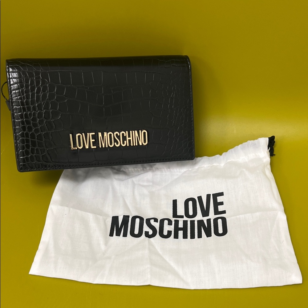 Love Moschino Black Embossed Bag with Gold Logo
